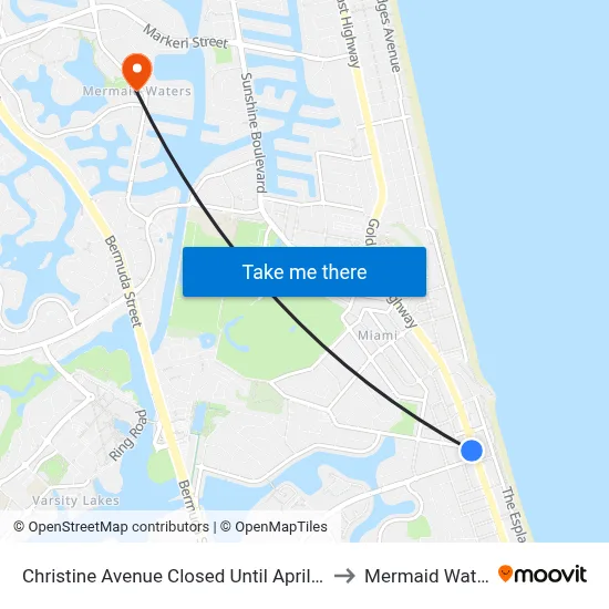 Christine Avenue Closed Until April 2026 to Mermaid Waters map