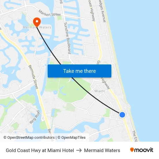 Gold Coast Hwy at Miami Hotel to Mermaid Waters map