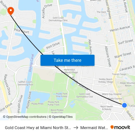 Gold Coast Hwy at Miami North Station to Mermaid Waters map