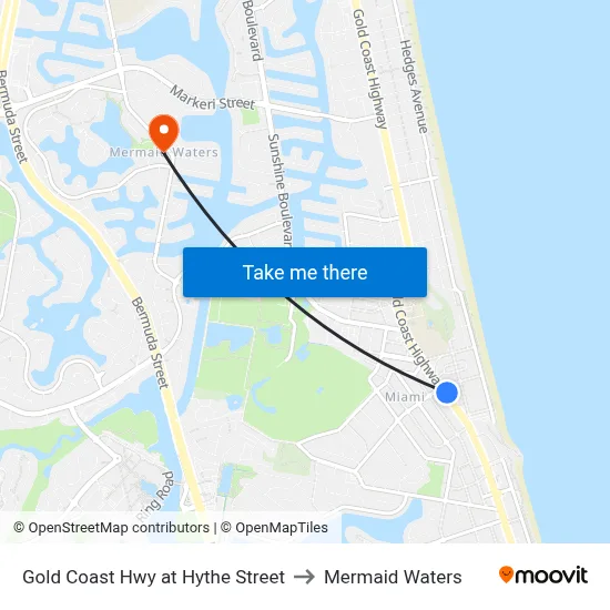 Gold Coast Hwy at Hythe Street to Mermaid Waters map