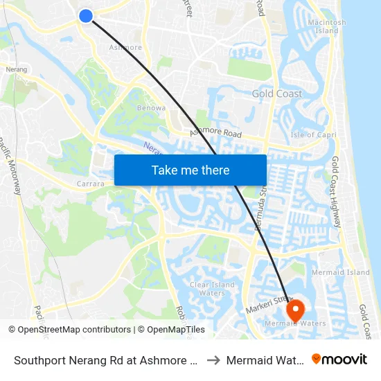 Southport Nerang Rd at Ashmore Road to Mermaid Waters map