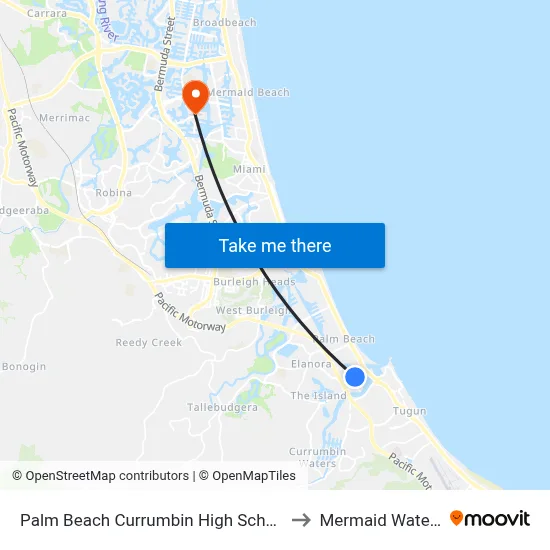 Palm Beach Currumbin High School to Mermaid Waters map