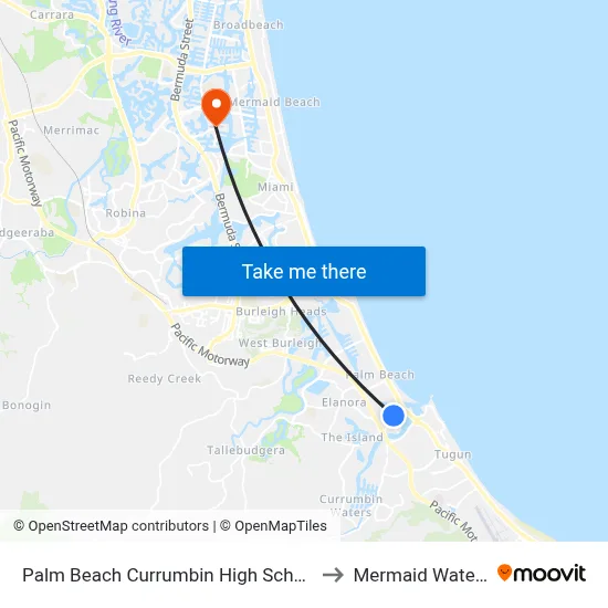 Palm Beach Currumbin High School to Mermaid Waters map