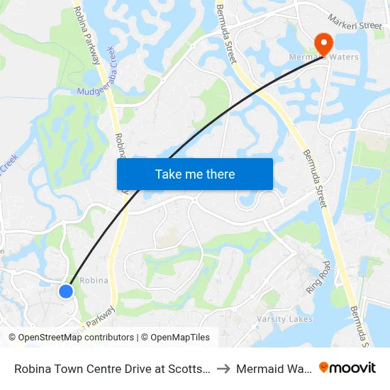 Robina Town Centre Drive at Scottsdale Dr to Mermaid Waters map