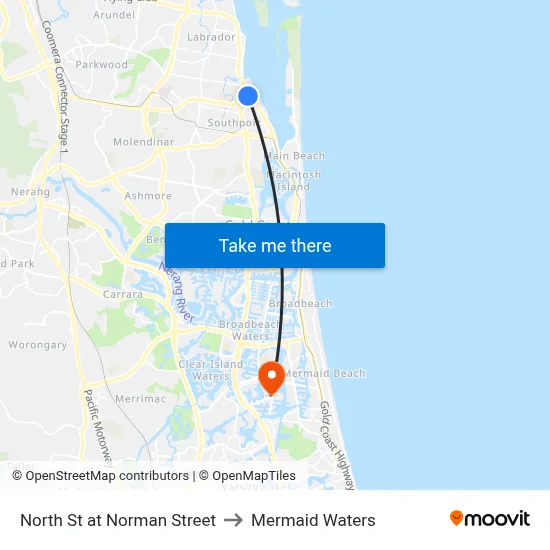 North St at Norman Street to Mermaid Waters map
