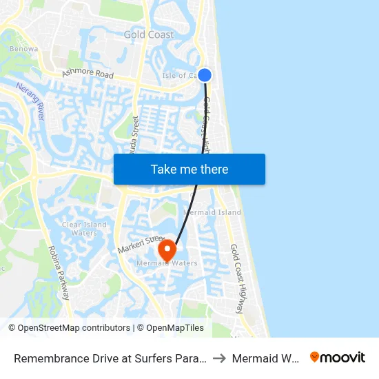 Remembrance Drive at Surfers Paradise Bvd to Mermaid Waters map