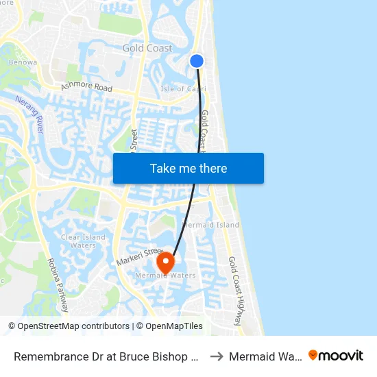 Remembrance Dr at Bruce Bishop Car Park to Mermaid Waters map