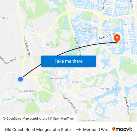 Old Coach Rd at Mudgeeraba State School to Mermaid Waters map