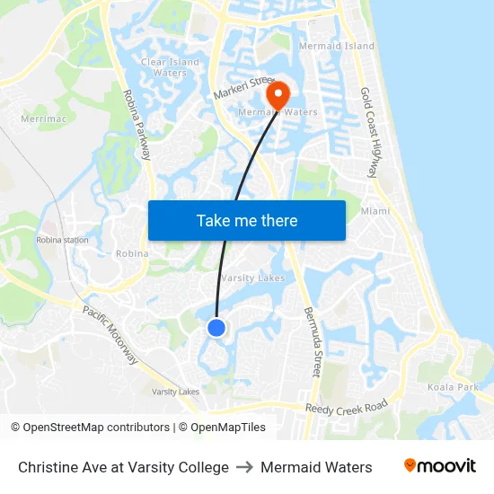 Christine Ave at Varsity College to Mermaid Waters map