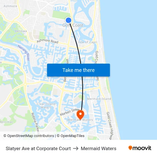 Slatyer Ave at Corporate Court to Mermaid Waters map