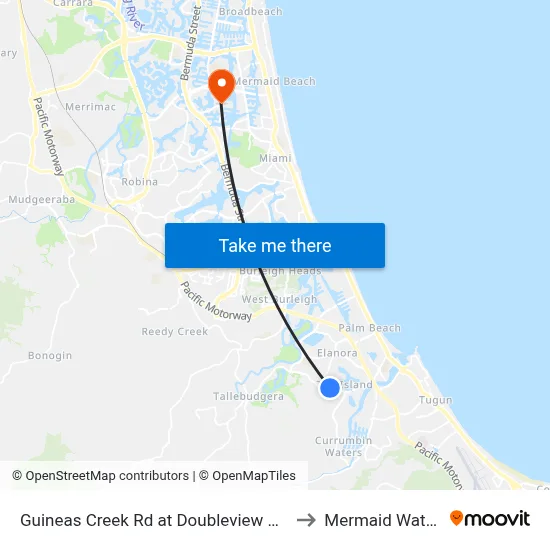 Guineas Creek Rd at Doubleview Drive to Mermaid Waters map