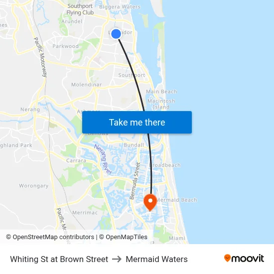 Whiting St at Brown Street to Mermaid Waters map