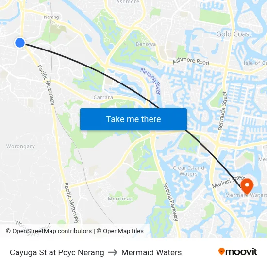 Cayuga St at Pcyc Nerang to Mermaid Waters map