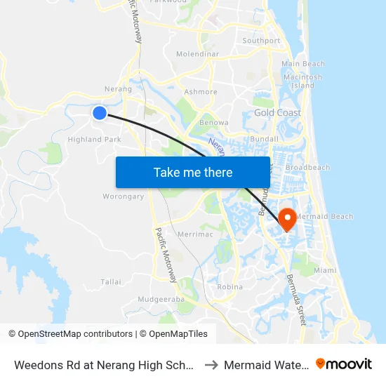 Weedons Rd at Nerang High School to Mermaid Waters map