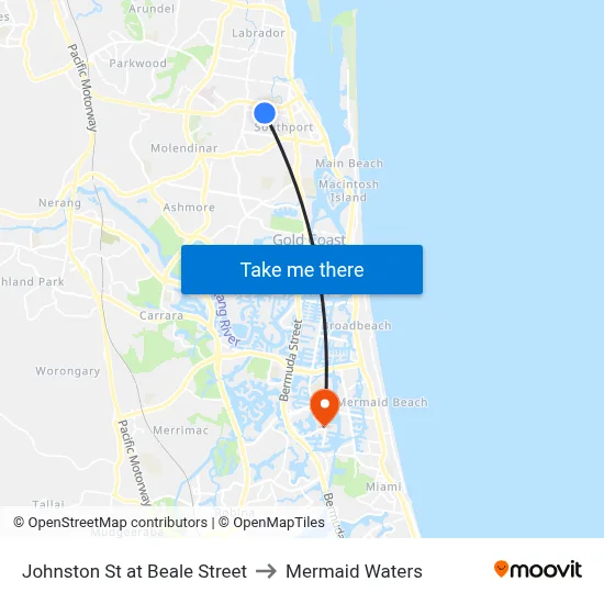 Johnston St at Beale Street to Mermaid Waters map