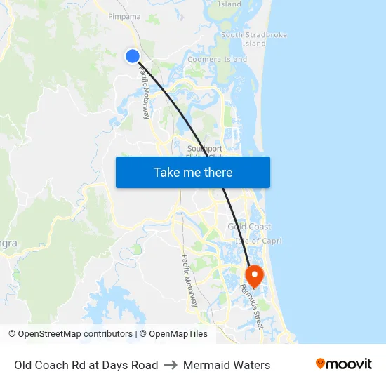 Old Coach Rd at Days Road to Mermaid Waters map