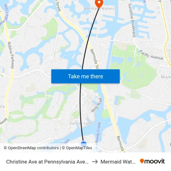 Christine Ave at Pennsylvania Avenue to Mermaid Waters map