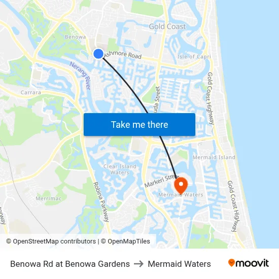 Benowa Rd at Benowa Gardens to Mermaid Waters map