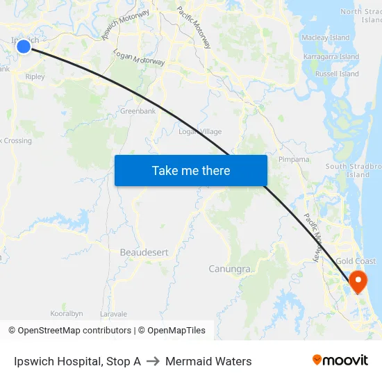 Ipswich Hospital, Stop A to Mermaid Waters map