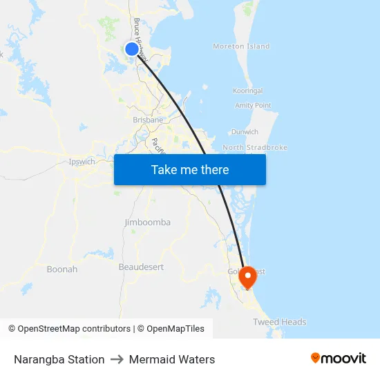 Narangba Station to Mermaid Waters map