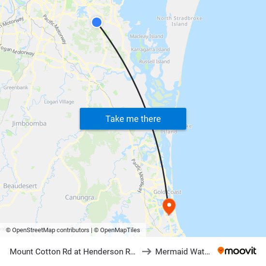 Mount Cotton Rd at Henderson Road to Mermaid Waters map