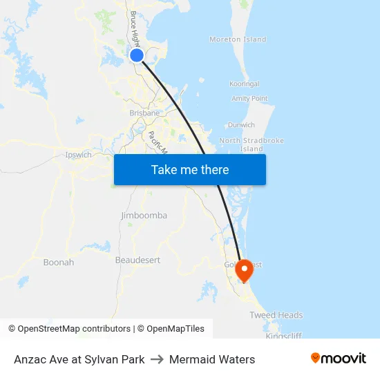 Anzac Ave at Sylvan Park to Mermaid Waters map