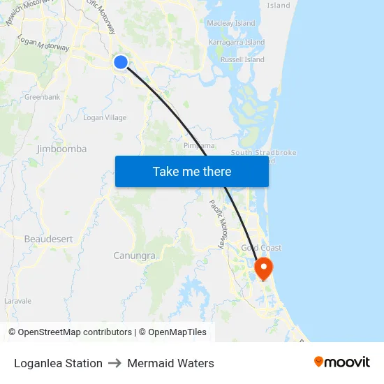 Loganlea Station to Mermaid Waters map