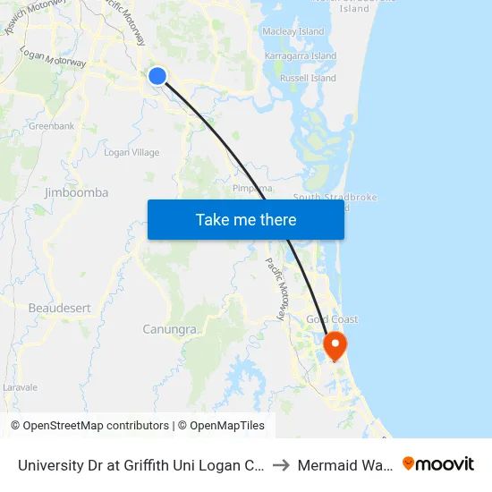 University Dr at Griffith Uni Logan Campus to Mermaid Waters map