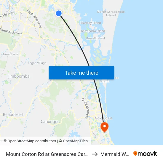 Mount Cotton Rd at Greenacres Caravan Park to Mermaid Waters map