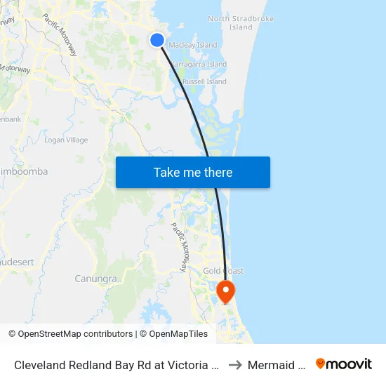 Cleveland Redland Bay Rd at Victoria Point High School to Mermaid Waters map