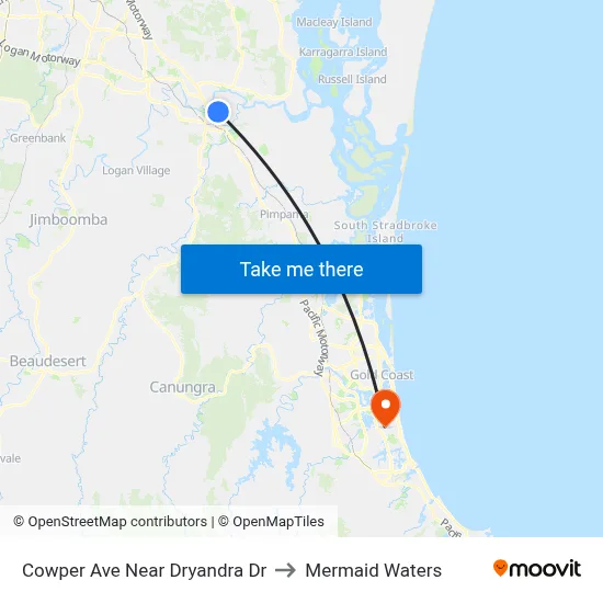 Cowper Ave Near Dryandra Dr to Mermaid Waters map