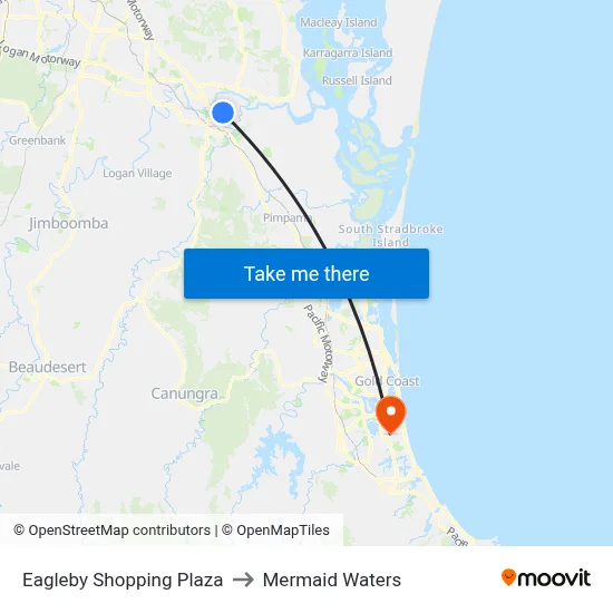 Eagleby Shopping Plaza to Mermaid Waters map