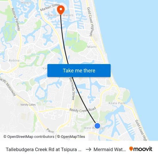 Tallebudgera Creek Rd at Tsipura Drive to Mermaid Waters map