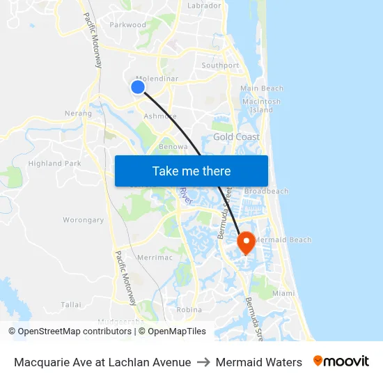 Macquarie Ave at Lachlan Avenue to Mermaid Waters map