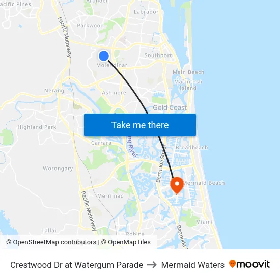 Crestwood Dr at Watergum Parade to Mermaid Waters map