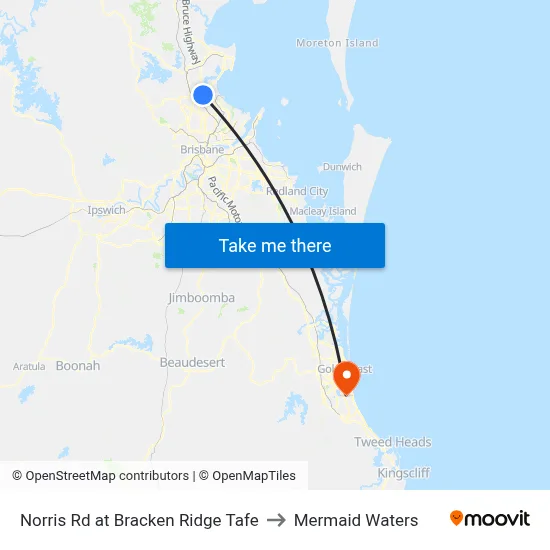 Norris Rd at Bracken Ridge Tafe to Mermaid Waters map