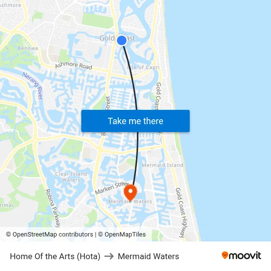 Home Of the Arts (Hota) to Mermaid Waters map