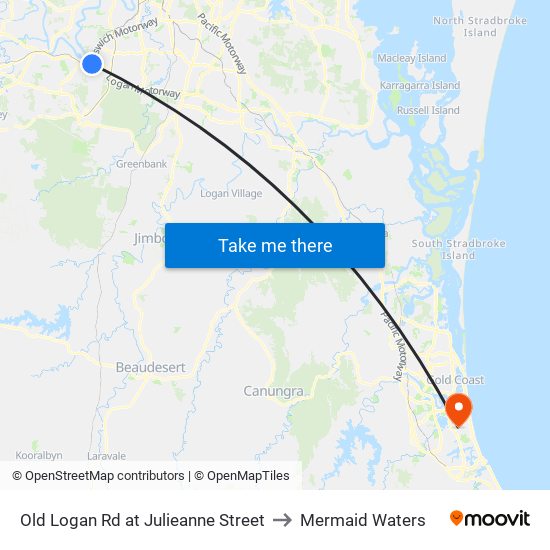 Old Logan Rd at Julieanne Street to Mermaid Waters map