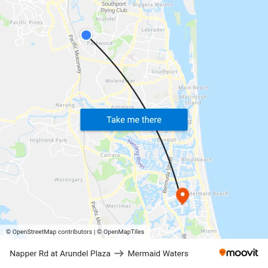 Napper Rd at Arundel Plaza to Mermaid Waters map