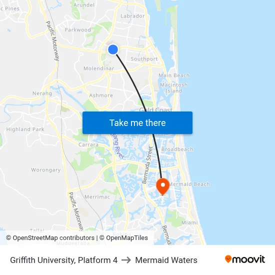 Griffith University, Platform 4 to Mermaid Waters map