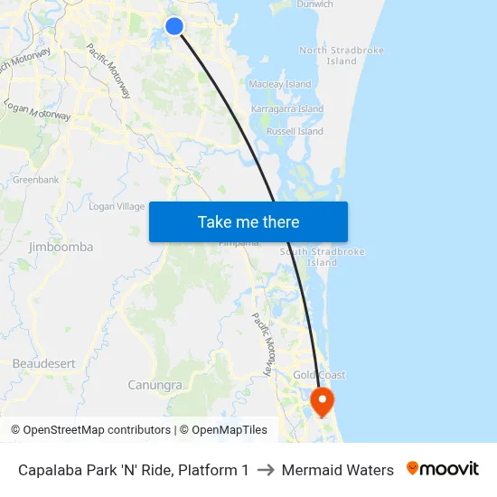 Capalaba Park 'N' Ride, Platform 1 to Mermaid Waters map