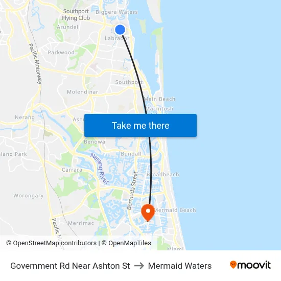 Government Rd Near Ashton St to Mermaid Waters map