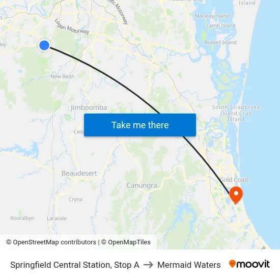 Springfield Central Station, Stop A to Mermaid Waters map