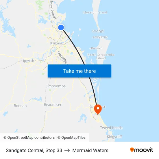 Sandgate Central, Stop 33 to Mermaid Waters map
