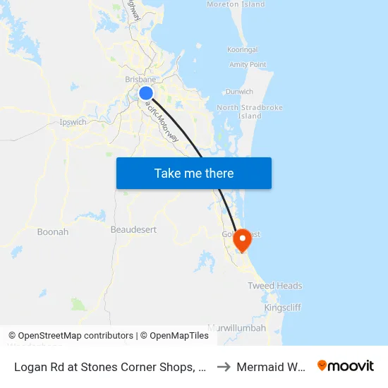 Logan Rd at Stones Corner Shops, Stop 17a to Mermaid Waters map
