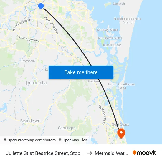 Juliette St at Beatrice Street, Stop 19 to Mermaid Waters map
