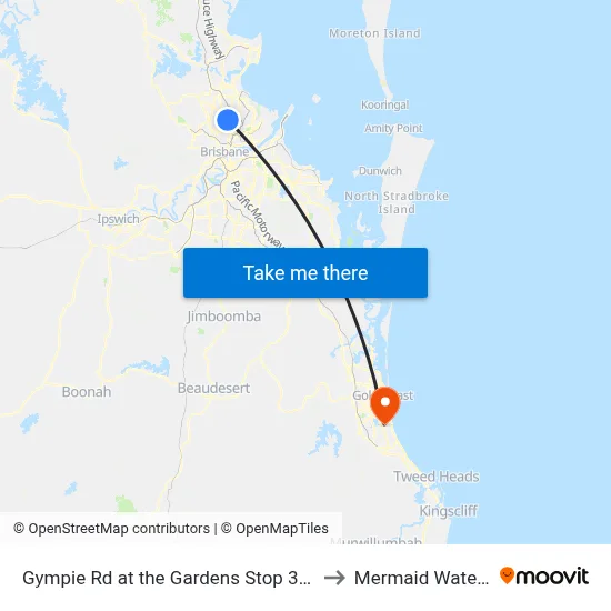 Gympie Rd at the Gardens Stop 38a to Mermaid Waters map