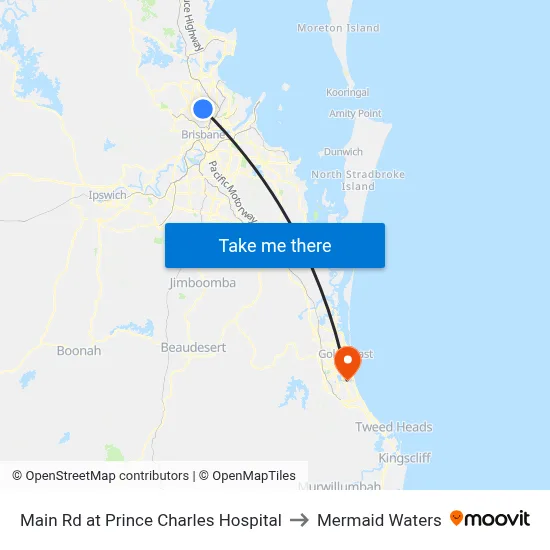 Main Rd at Prince Charles Hospital to Mermaid Waters map