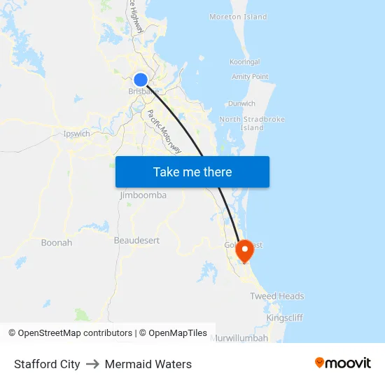Stafford City to Mermaid Waters map
