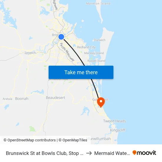 Brunswick St at Bowls Club, Stop 16 to Mermaid Waters map